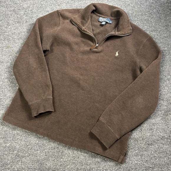 Polo by Ralph Lauren Other - Polo By Ralph Lauren Sweater Mens Medium Brown 1/4 Zip Mock Neck Knit Logo